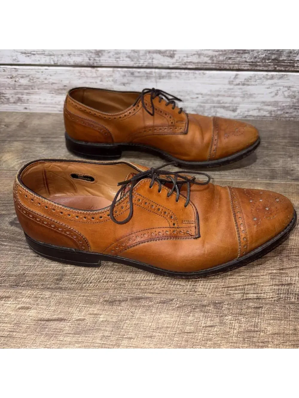 ALLEN EDMONDS Sanford Oxford Shoes Mens 9.5 D Brown Leather Cap Toe Brogue USA
